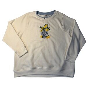 C&K Designs Sweatshirt White Blue Lemon Vase Embroidery Pullover XL Womens
